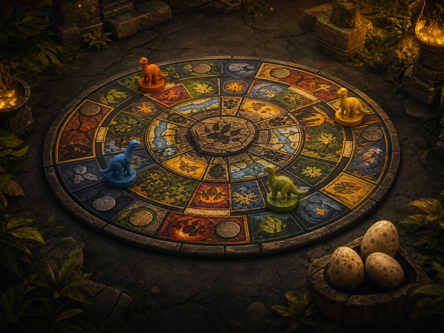 Game board set up with dinosaur runners