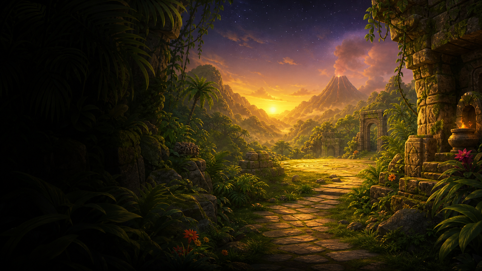 The jungle valley at dusk